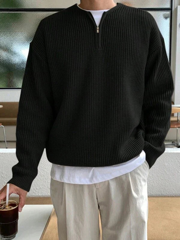 Oversized Zip-Up Jumper for Men - Havron-Black-S-State of Style