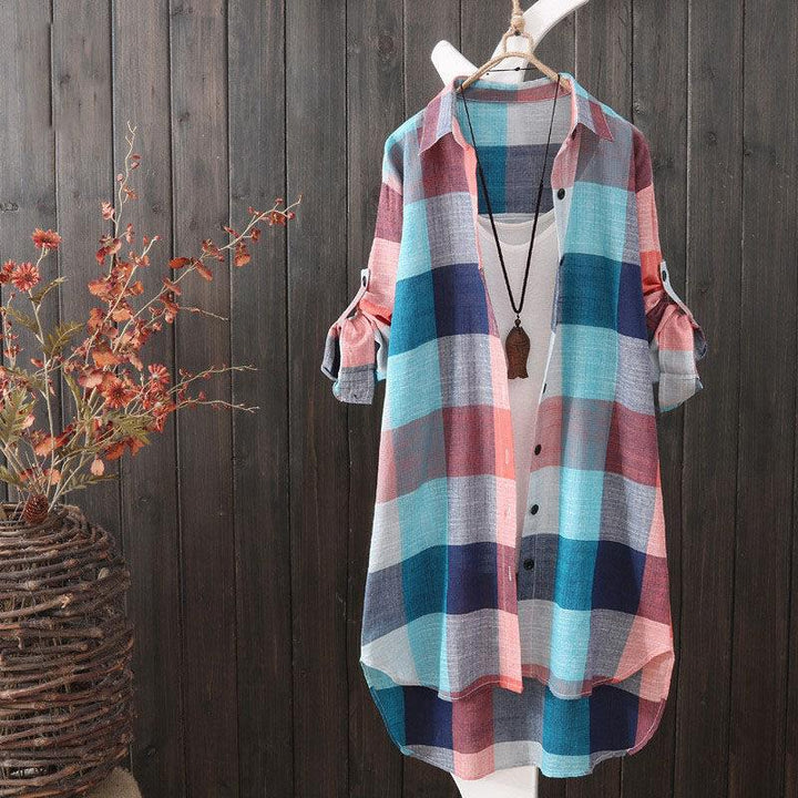 OversizedShirt – Relaxed Fit Women's Blouse with Modern Style-Blue Red Checkered-S-State of Style