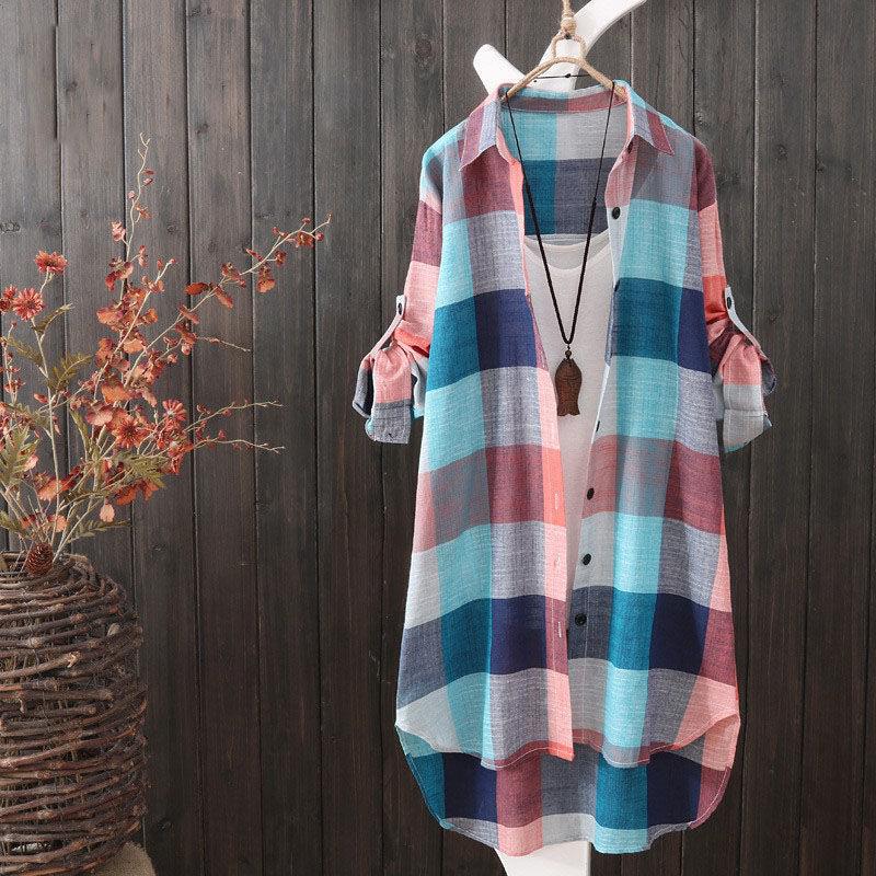 OversizedShirt – Relaxed Fit Women's Blouse with Modern Style-Blue Red Checkered-S-State of Style