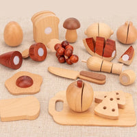 Wooden kitchen toy with a tree‑trunk look for role-play and educational fun