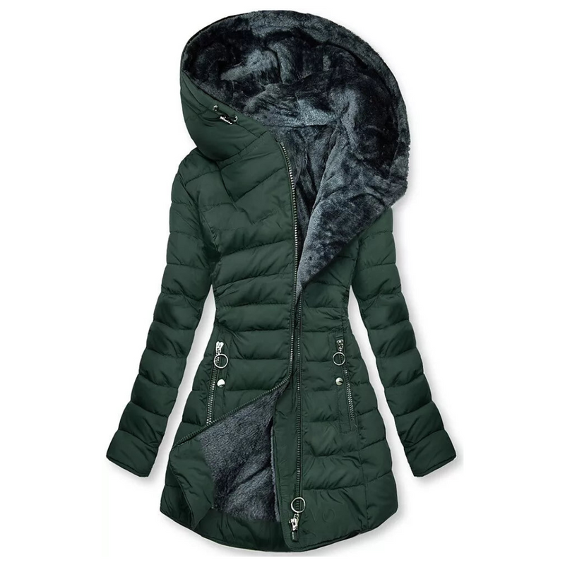Padded Waterproof Ladies Winter Coat – Freja-Dark green-S-State of Style