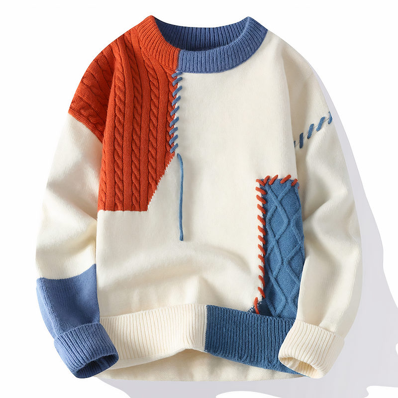 Patchwork Men's Sweater - Jasper-White Orange-XS-State of Style