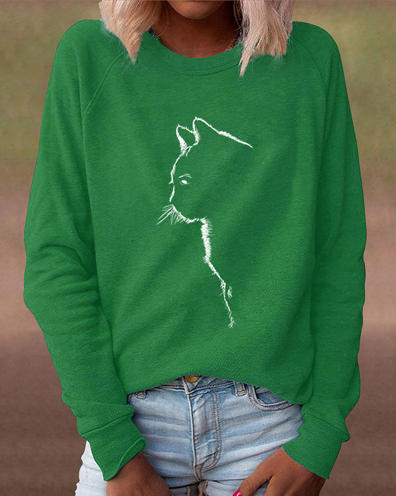 Paws Sweatshirt with Cat Print-Black-S-State of Style