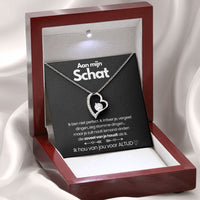 Pendant Necklace with Heart-Shaped Zirconia Stone - Esmée-14k White Gold-Luxury (Mahogany + LED spot)-State of Style