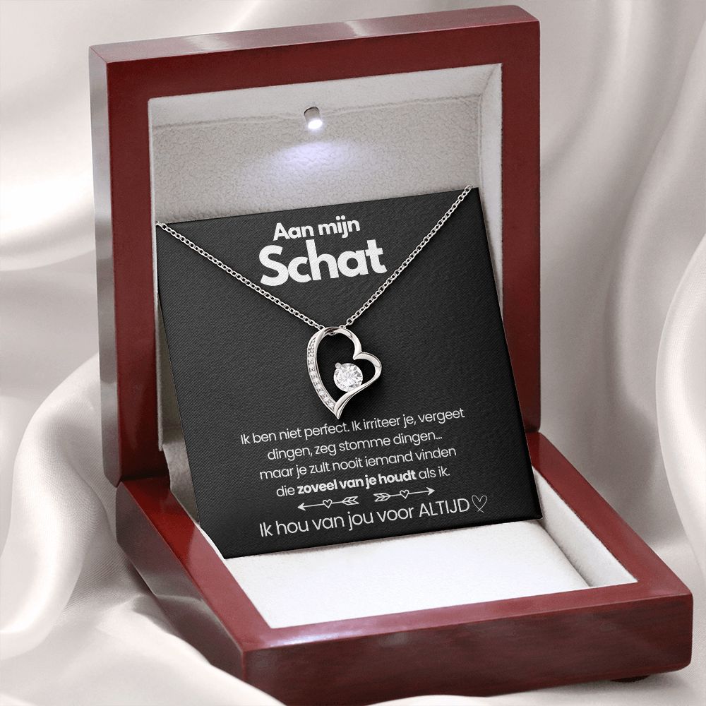 Pendant Necklace with Heart-Shaped Zirconia Stone - Esmée-14k White Gold-Luxury (Mahogany + LED spot)-State of Style