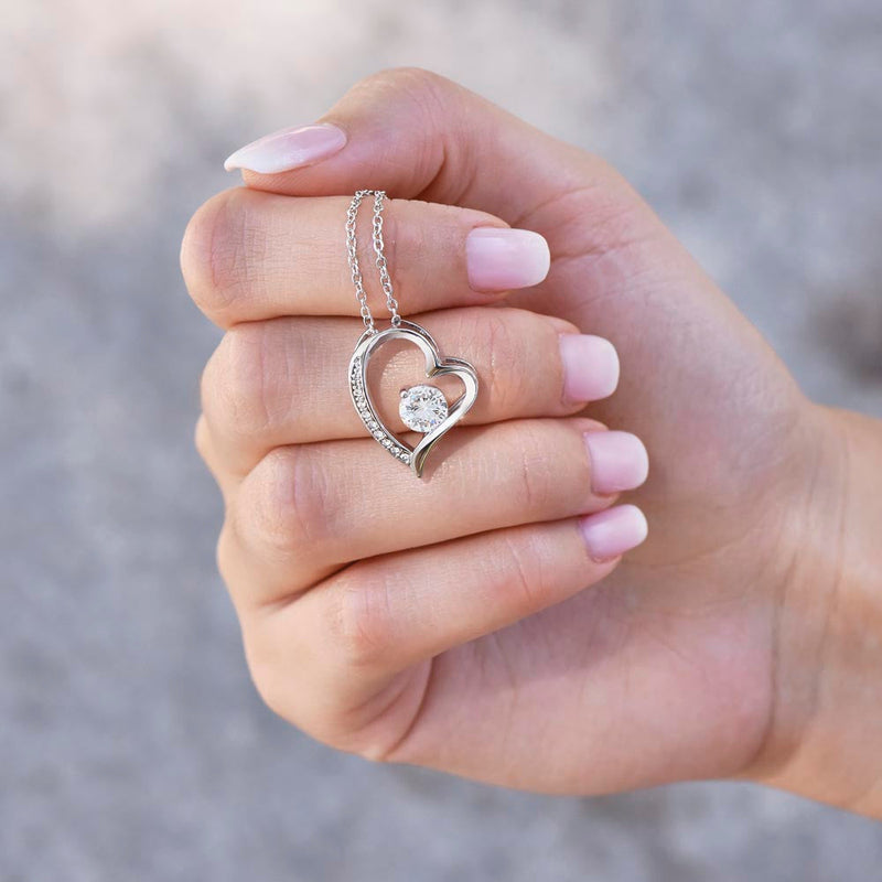 Pendant Necklace with Heart-Shaped Zirconia Stone - Esmée-14k White Gold-Standard-State of Style