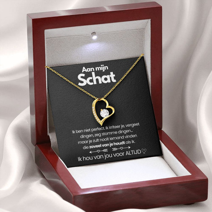 Pendant Necklace with Heart-Shaped Zirconia Stone - Esmée-18k Yellow Gold-Luxury (Mahogany + LED spot)-State of Style