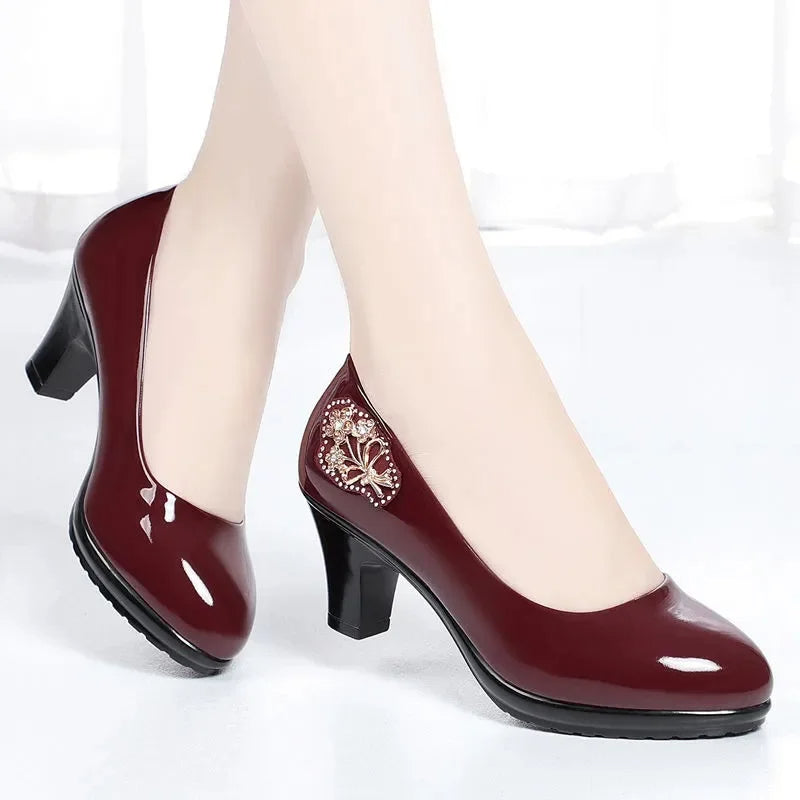 Petal Pusher Pumps – Chic Black Patent Leather Slip-On Shoes-Brown-6.5 (23.5cm)-State of Style