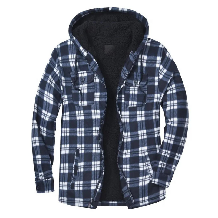 Plaid Men's Jacket with Hood - Mason-Blue-M-State of Style