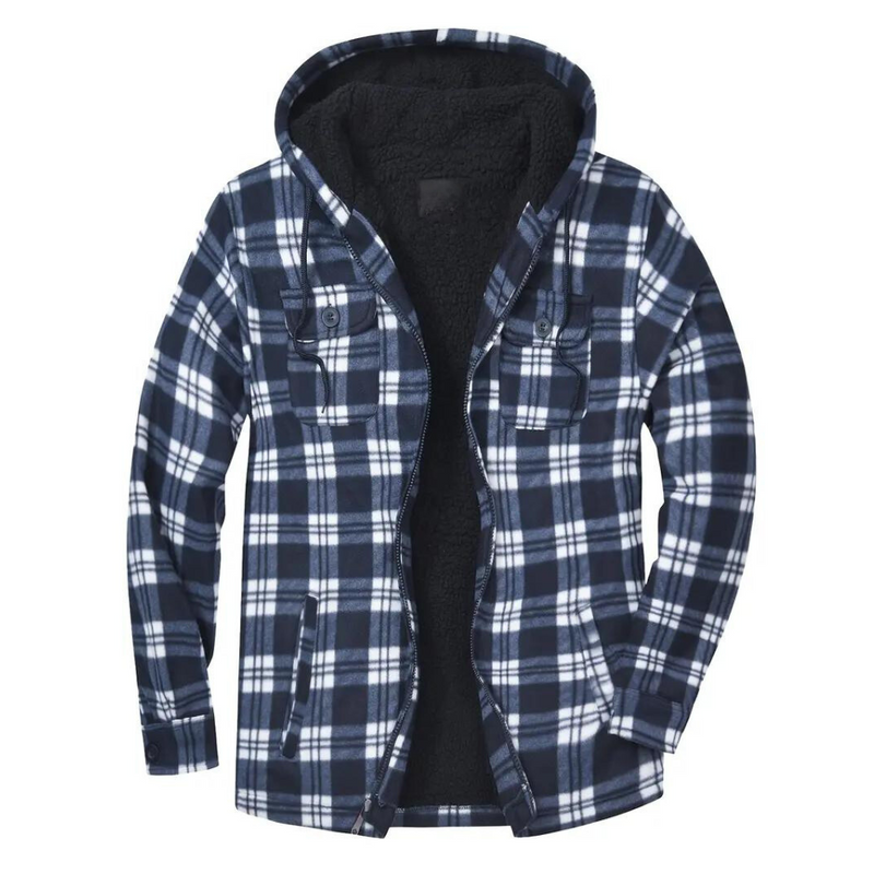 Plaid Men's Jacket with Hood - Mason-Blue-M-State of Style