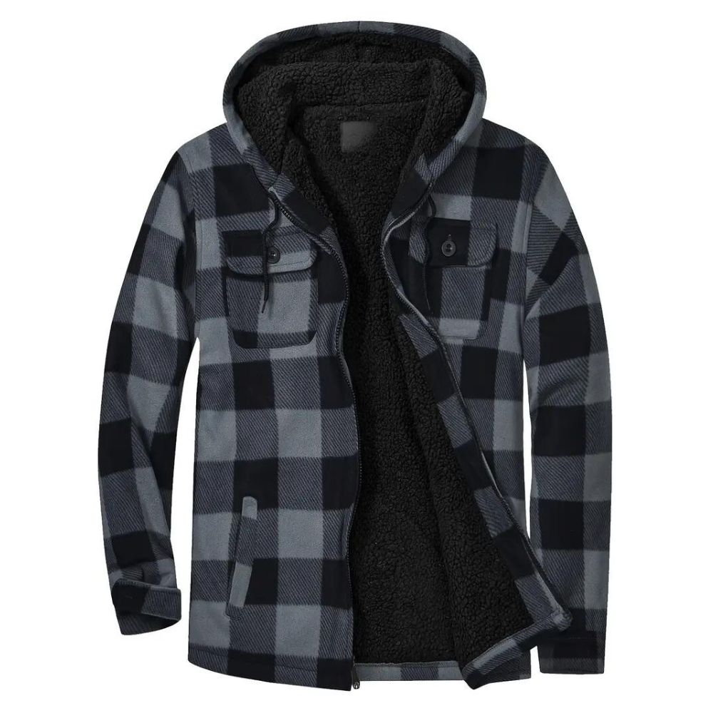 Plaid Men's Jacket with Hood - Mason-Grey-M-State of Style
