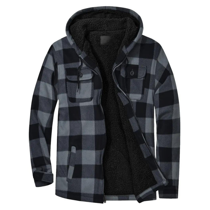 Plaid Men's Jacket with Hood - Mason-Grey-M-State of Style