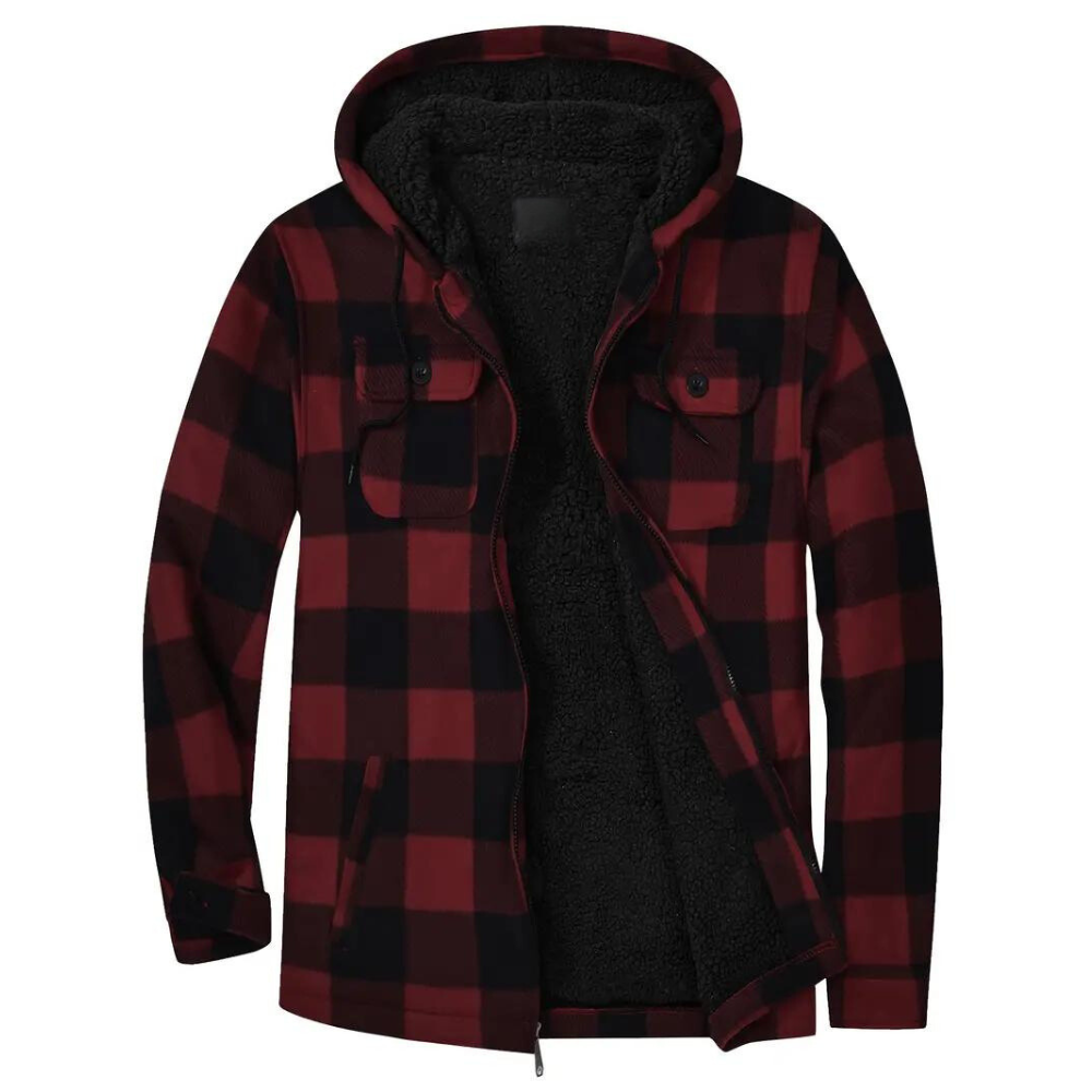Plaid Men's Jacket with Hood - Mason-Red-M-State of Style