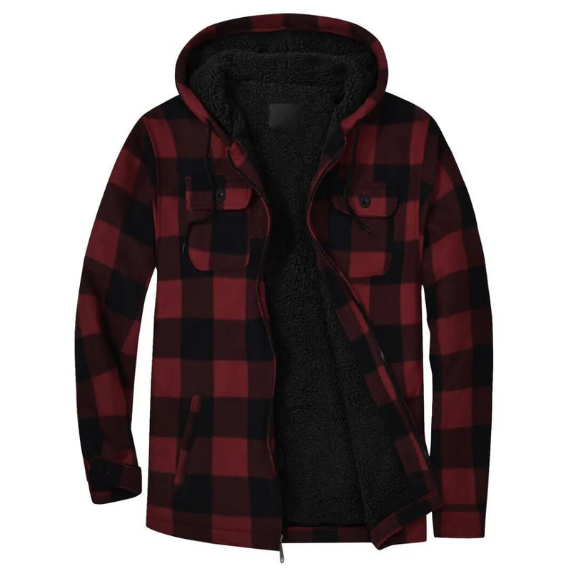 Plaid Men's Jacket with Hood - Mason-Red-M-State of Style