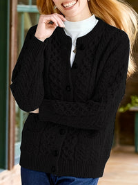 Plain Knitted Cardigan with Buttons and Pockets – Olivia-Black-S-State of Style