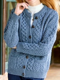 Plain Knitted Cardigan with Buttons and Pockets – Olivia-Blue-S-State of Style