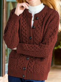 Plain Knitted Cardigan with Buttons and Pockets – Olivia-Brown-S-State of Style