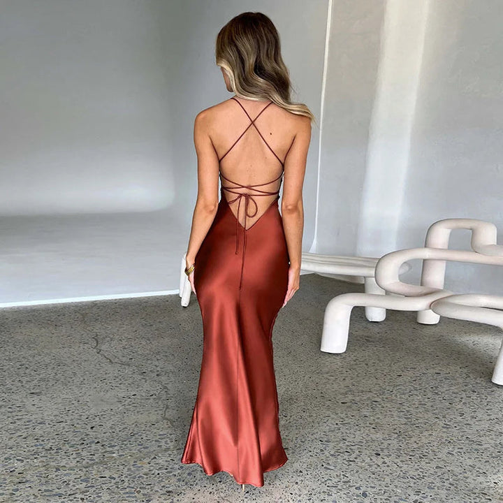 Plain Maxi Dress with Side Split – Nayla-Red-S-State of Style