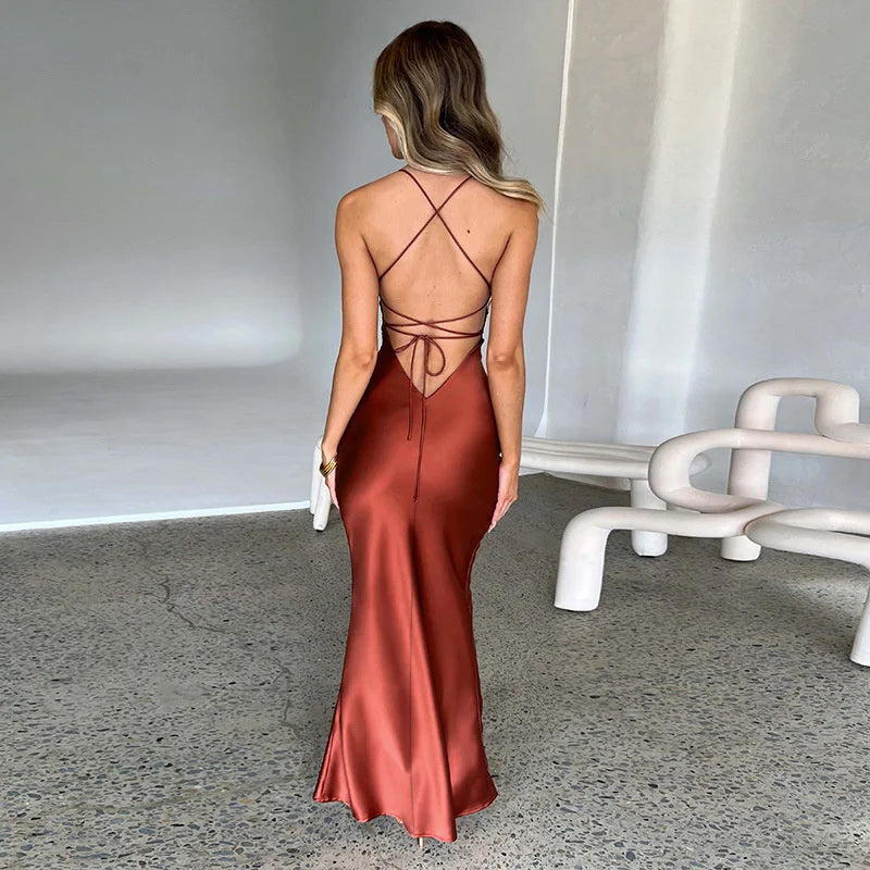 Plain Maxi Dress with Side Split – Nayla-Red-S-State of Style