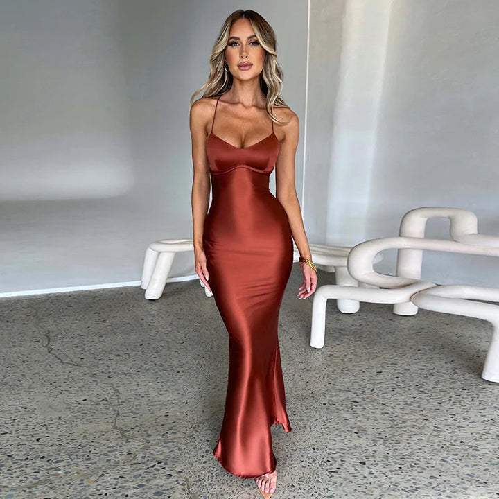 Plain Maxi Dress with Side Split – Nayla-Red-S-State of Style