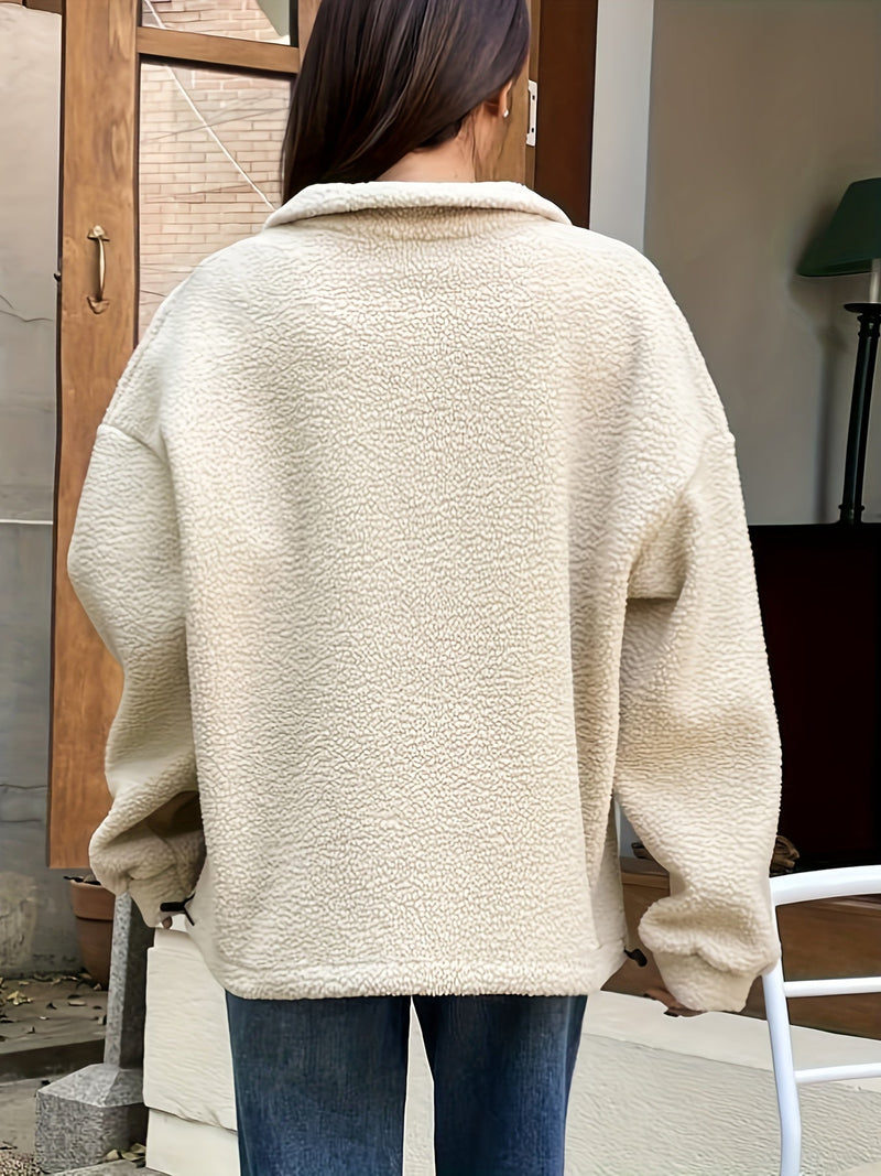 Plain Pullover Sweatshirt with Zipper - Nina-Green-S-State of Style