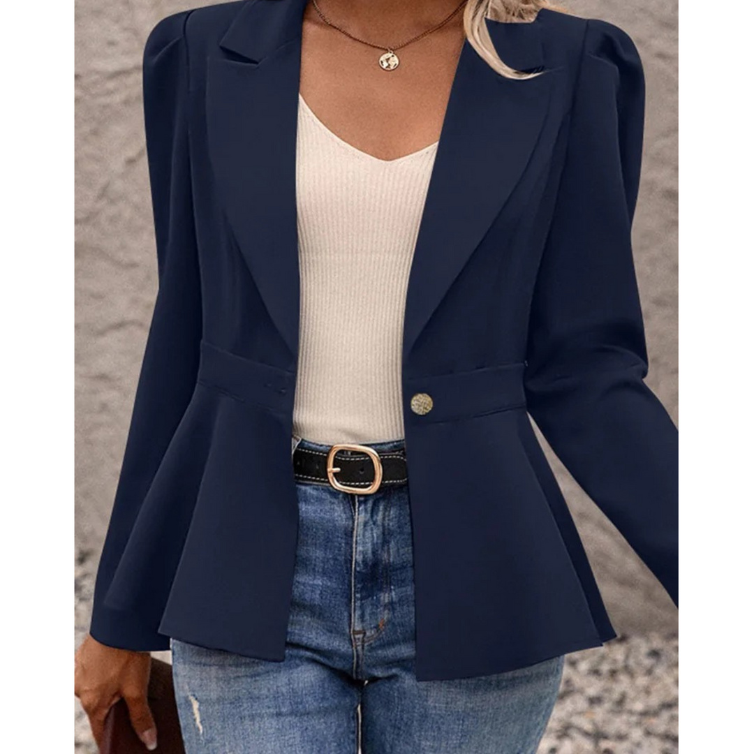 Plain Ribbed Collar Women's Blazer - Liana-Orange-S-State of Style