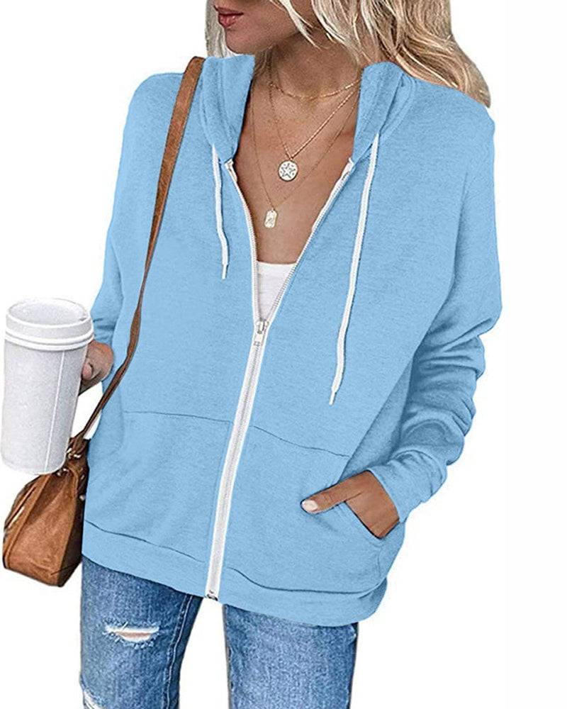 Plain Women's Hoodie with Pockets - Emma-Light Blue-S-State of Style