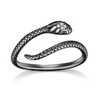 Platinum Reptile Ring | Green Zircon Spiral-Black-State of Style