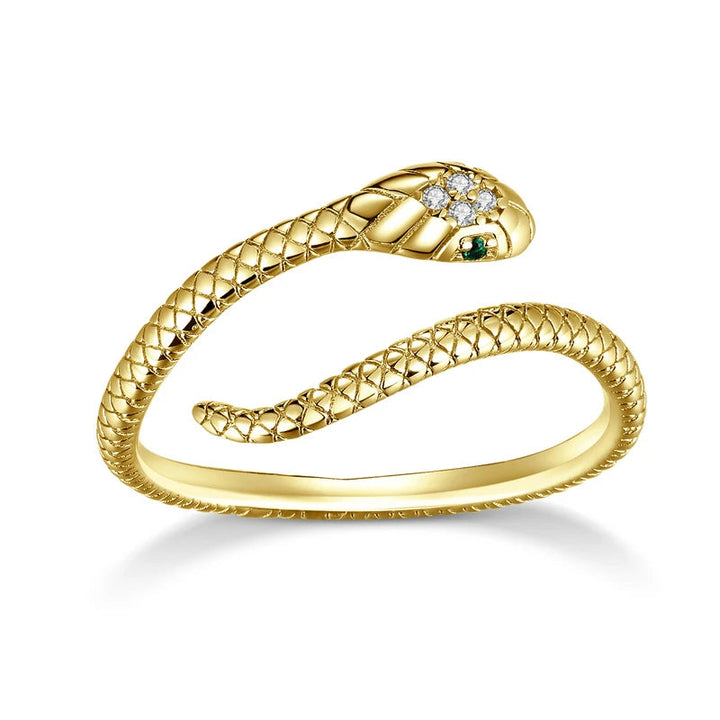 Platinum Reptile Ring | Green Zircon Spiral-Gold-State of Style