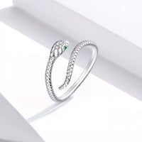 Platinum Reptile Ring | Green Zircon Spiral-Silver-State of Style