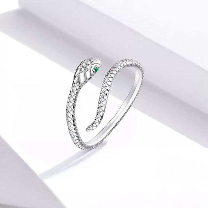 Platinum Reptile Ring | Green Zircon Spiral-Silver-State of Style