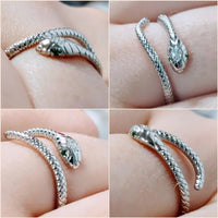 Platinum Reptile Ring | Green Zircon Spiral-Silver-State of Style