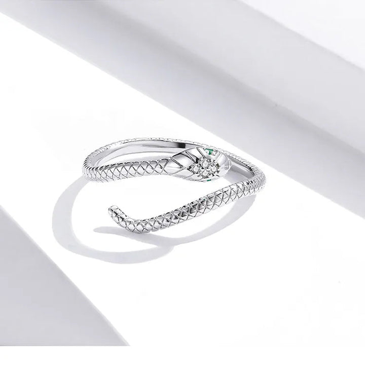Platinum Reptile Ring | Green Zircon Spiral-Silver-State of Style