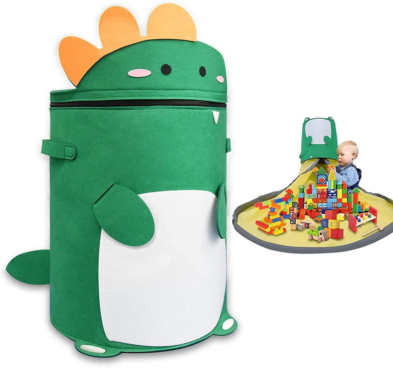 Play mat & Storage basket in one - Lino-Dinosaur White-State of Style