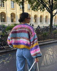 Playful Knitted Cropped Cardigan with Puff Sleeves - Elise-Purple-S-State of Style