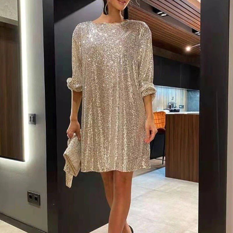 Playful Party Dress with Loose Fit - Clara-Gold-S-State of Style