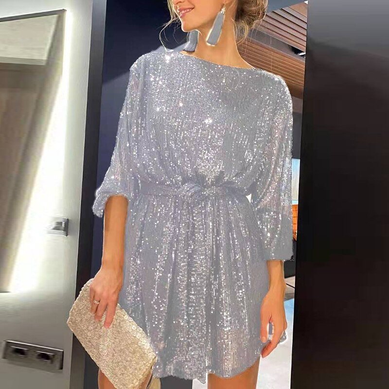 Playful Party Dress with Loose Fit - Clara-Silver-S-State of Style