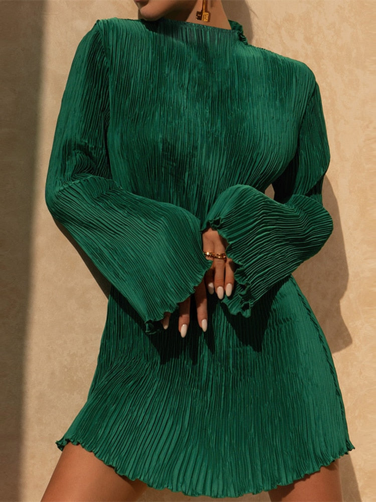 Plissé Flare Dress - Liva-Green-S-State of Style