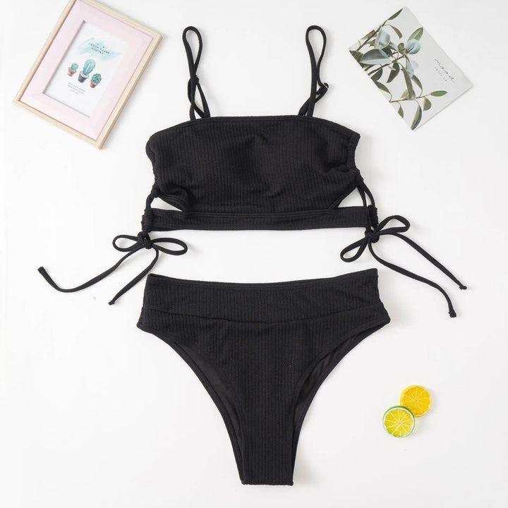 Plus Size Beach Babe Bikini Set with Side Tie-Black-2XL-State of Style
