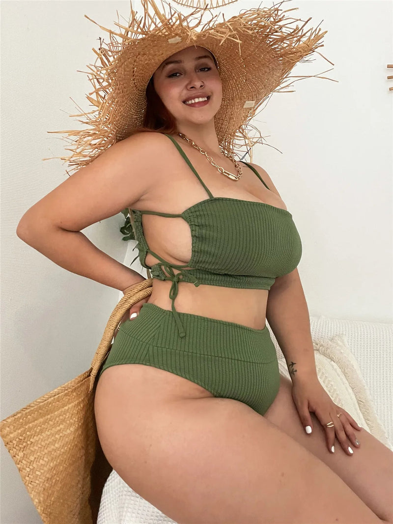Plus Size Beach Babe Bikini Set with Side Tie-Black-2XL-State of Style