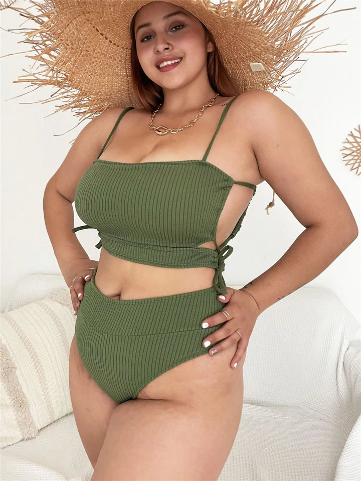 Plus Size Beach Babe Bikini Set with Side Tie-Green-2XL-State of Style
