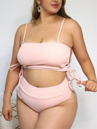 Plus Size Beach Babe Bikini Set with Side Tie-Pink-2XL-State of Style