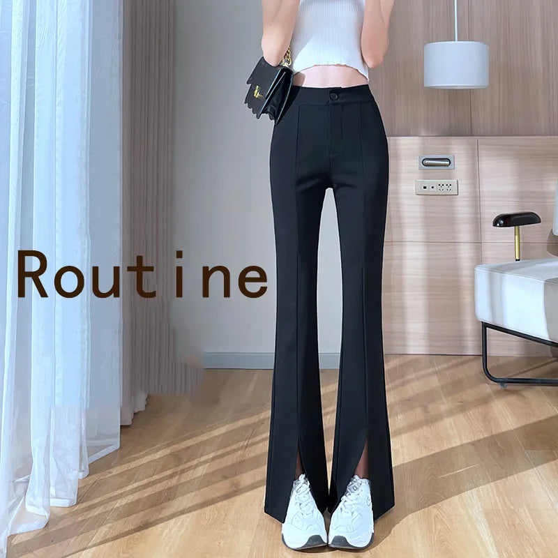 Plus Size Black Flare Pants with Slit – High-Waisted & Stylish-Short-S-State of Style
