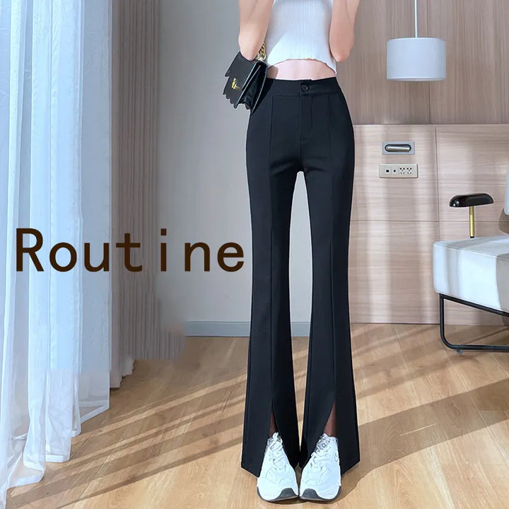 Plus Size Black Flare Pants with Slit – High-Waisted & Stylish-Short-S-State of Style