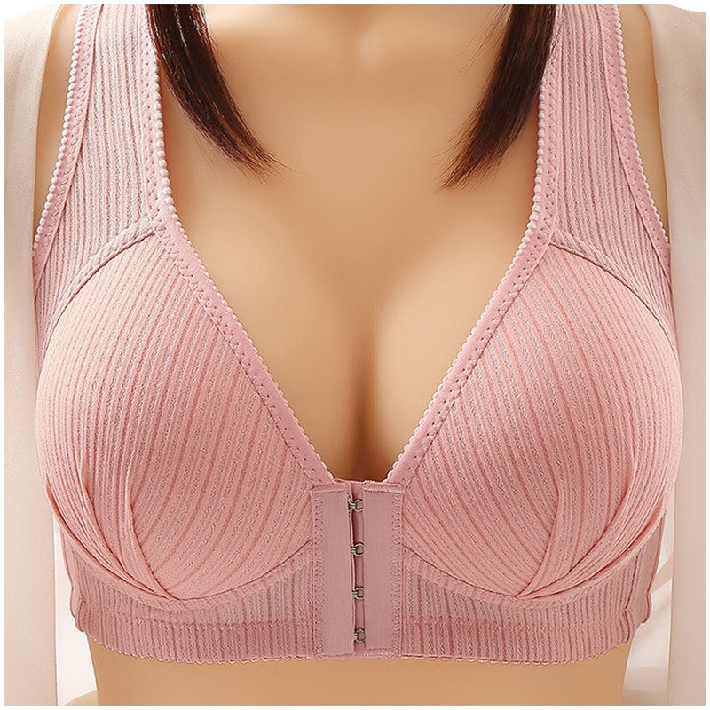 Plus Size Buckle Front Push-Up Bra – Wire-Free & Comfortable-Bean Paste-12B-State of Style