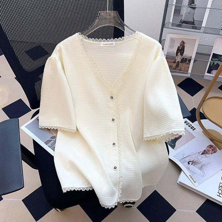 Plus Size Casual T-Shirt Cardigan-Beige-6XL-State of Style