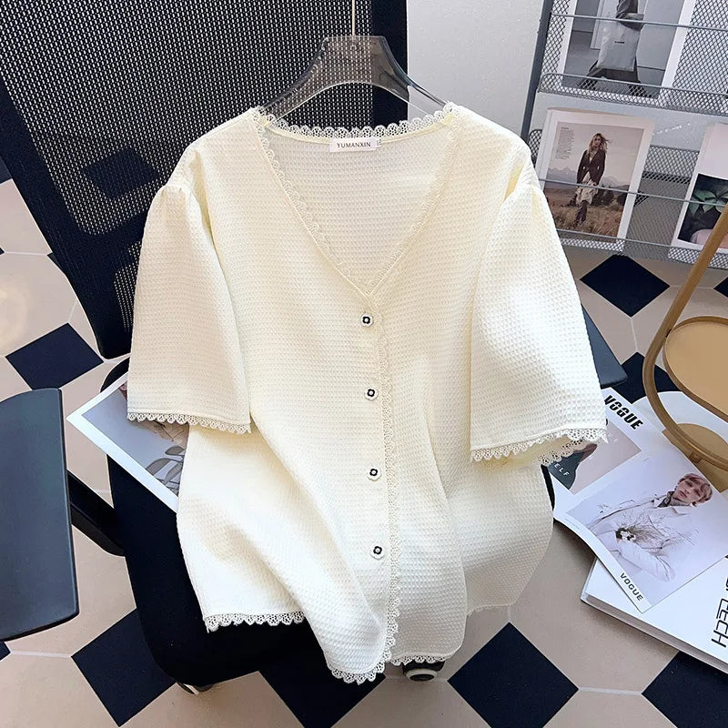 Plus Size Casual T-Shirt Cardigan-Beige-6XL-State of Style
