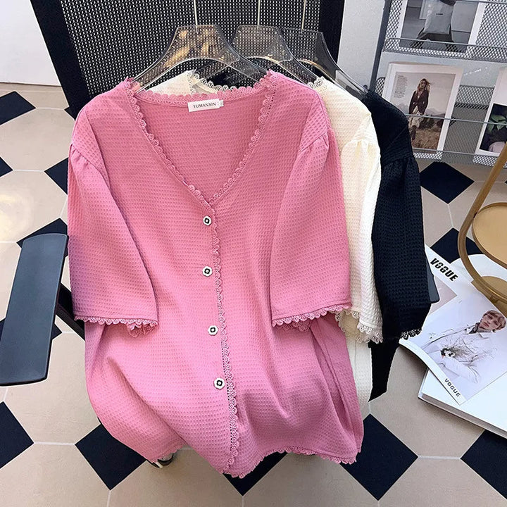 Plus Size Casual T-Shirt Cardigan-Beige-6XL-State of Style