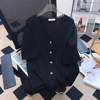 Plus Size Casual T-Shirt Cardigan-Black-6XL-State of Style
