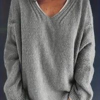 Plus Size Casual V-Neck Sweater for Curvy Women-Smokey Grey-S-State of Style